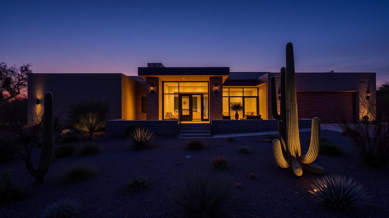 Modern desert contemporary luxury home in North Scottsdale at dusk